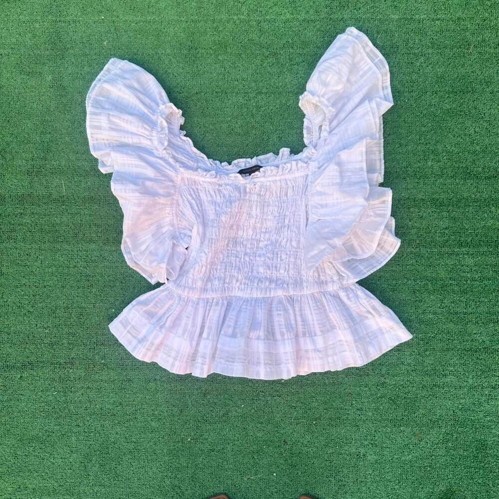 Banana Republic Smocked Ruffle Top White